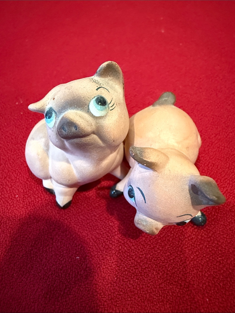Vintage Pink Ceramic Pig Figurine Pair for Small Pet Displays Freeman McFarlin